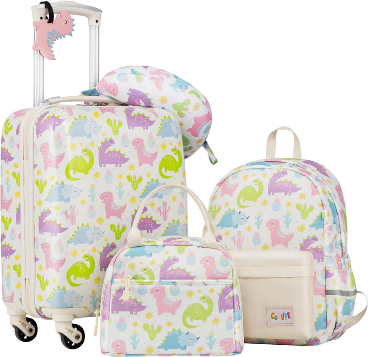 COOLIFE 5tlg Kinderkoffer mit Rucksack, Kindertrolley aus Kunststoff, Kindergepäck, Kinder Kofferset
