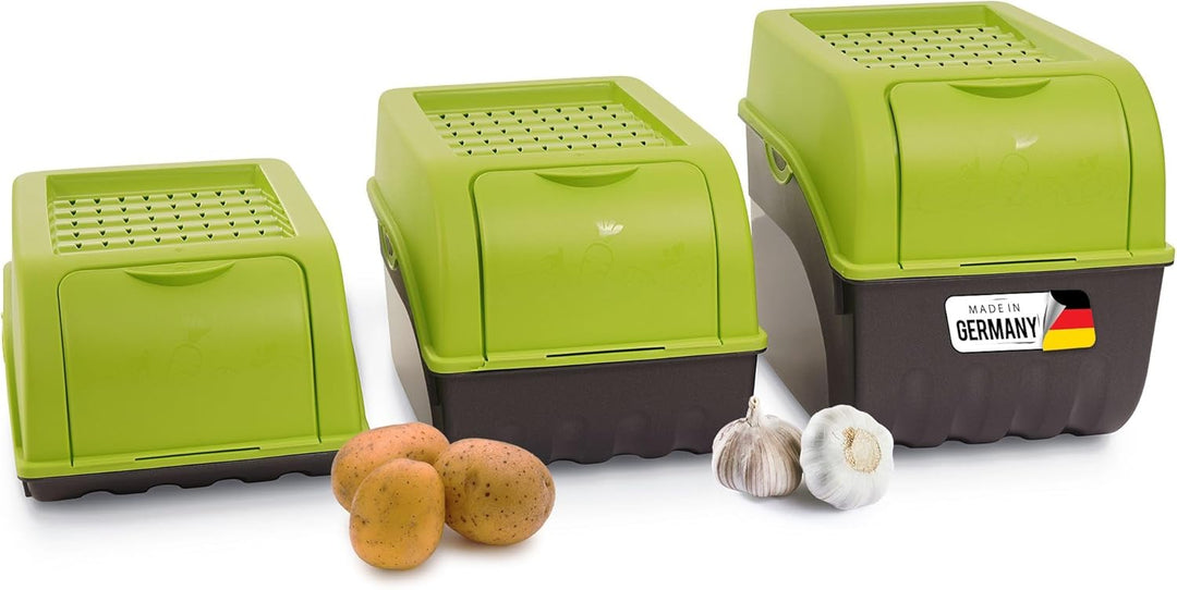 Novaliv Kartoffel Aufbewahrungsboxen Set | 3,5L + 5L + 9L | GRÜN | Kartoffelboxen | Gemüseboxen stap