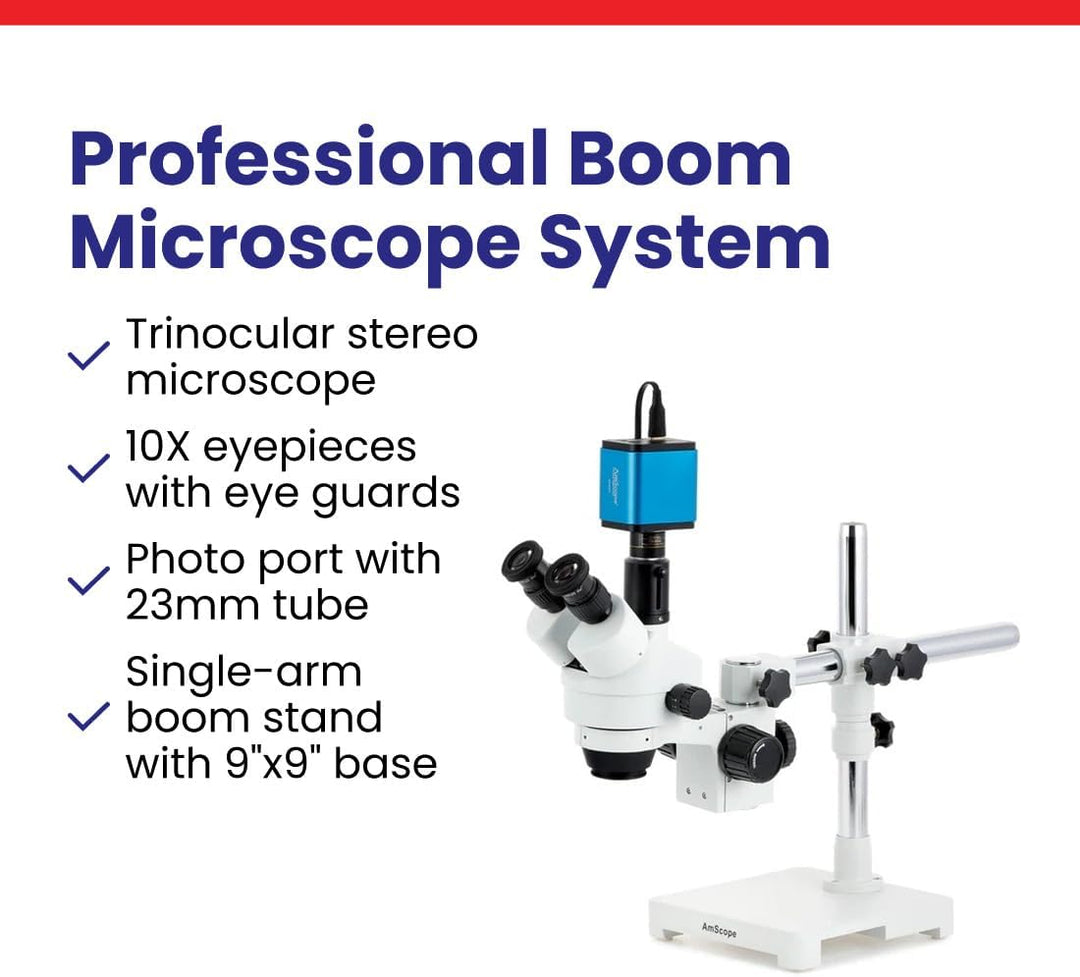 AmScope SM-3T Trinokulares Stereo-Zoom-Mikroskop auf Einarmigem Auslegerständer, 7X-45X, Weiss, Mikr
