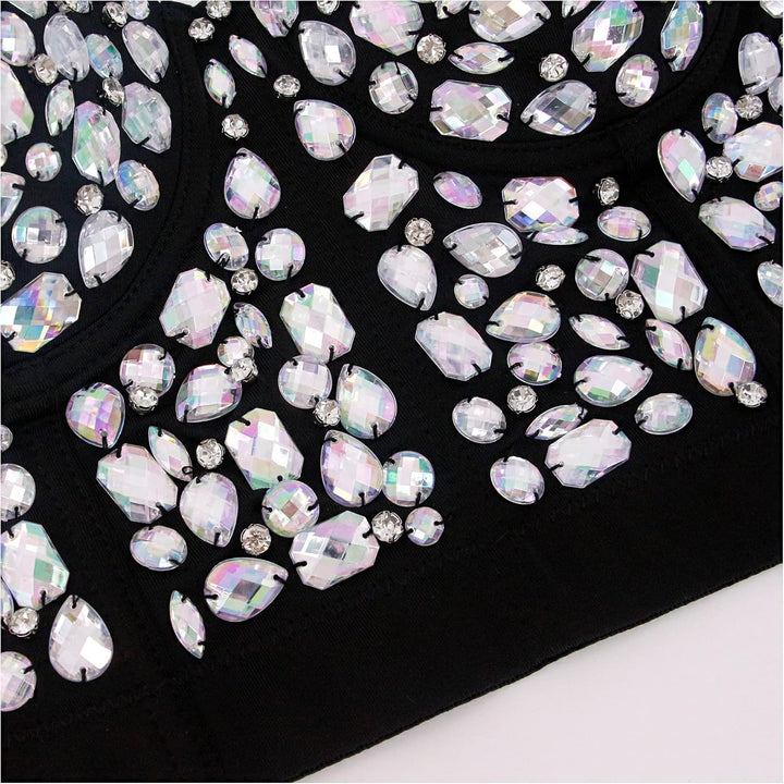 Naimo Damen Sexy Strass Bustier Push Up Crop Top Korsett BH Glitzer Kristall Tank Top Cami Weste Par