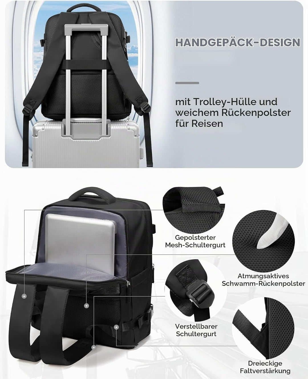 BJLFS Vakuum Rucksack Handgepäck mit Vakuumsystem Ryanair Handgepäck Reiserucksack Airbag Rucksack m