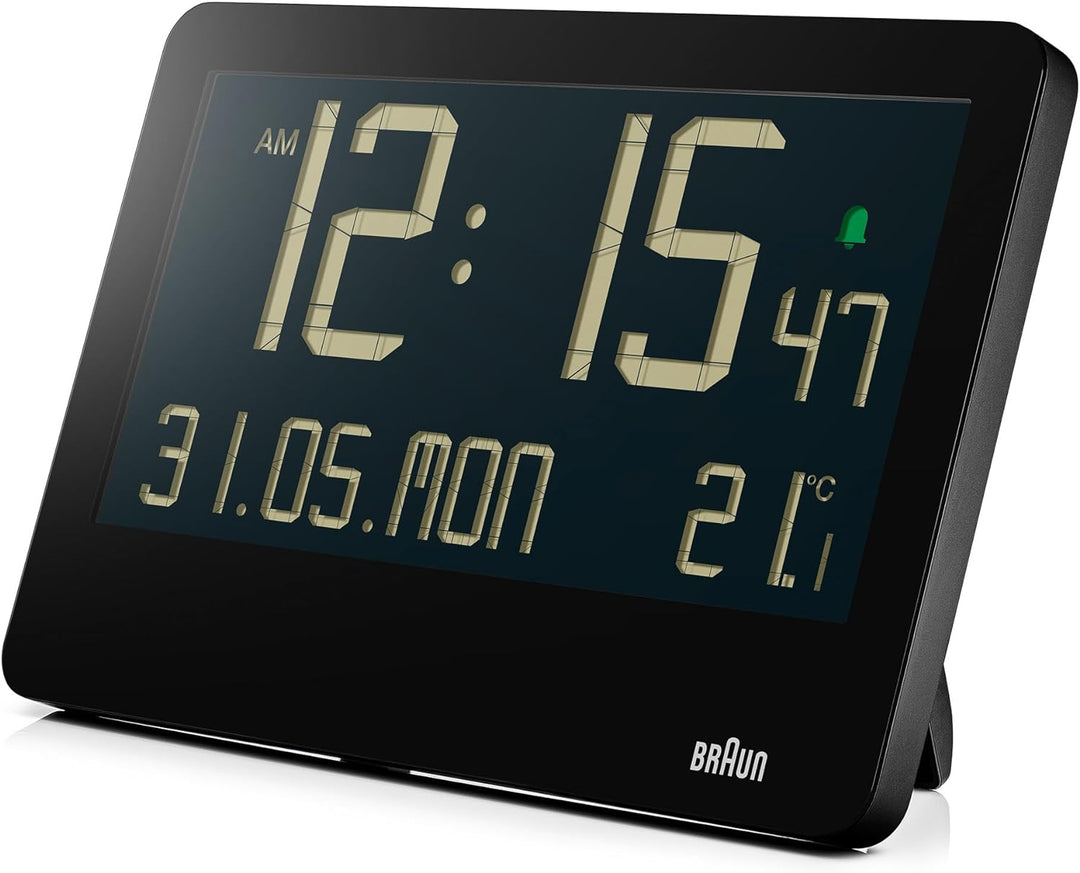 Braun Digitale Wanduhr mit Innentemperatur, Datum, Wochentag, grossem umgekehrtem LCD-Display, Schne