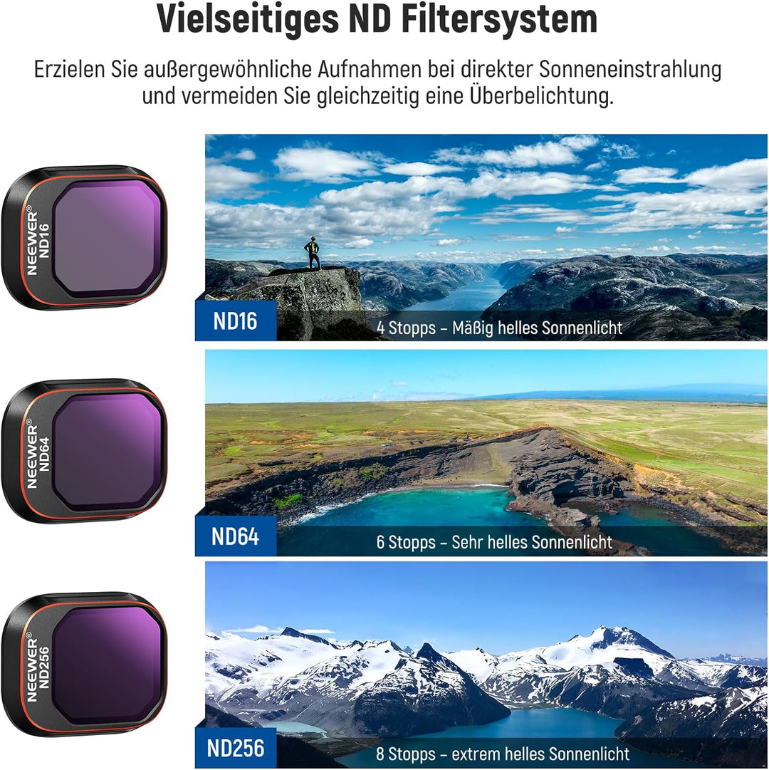 NEEWER ND und CPL Filter Set Kompatibel mit DJI Mini 4 Pro, 4 Pack ND16 ND64 ND256 CPL Polarizer und