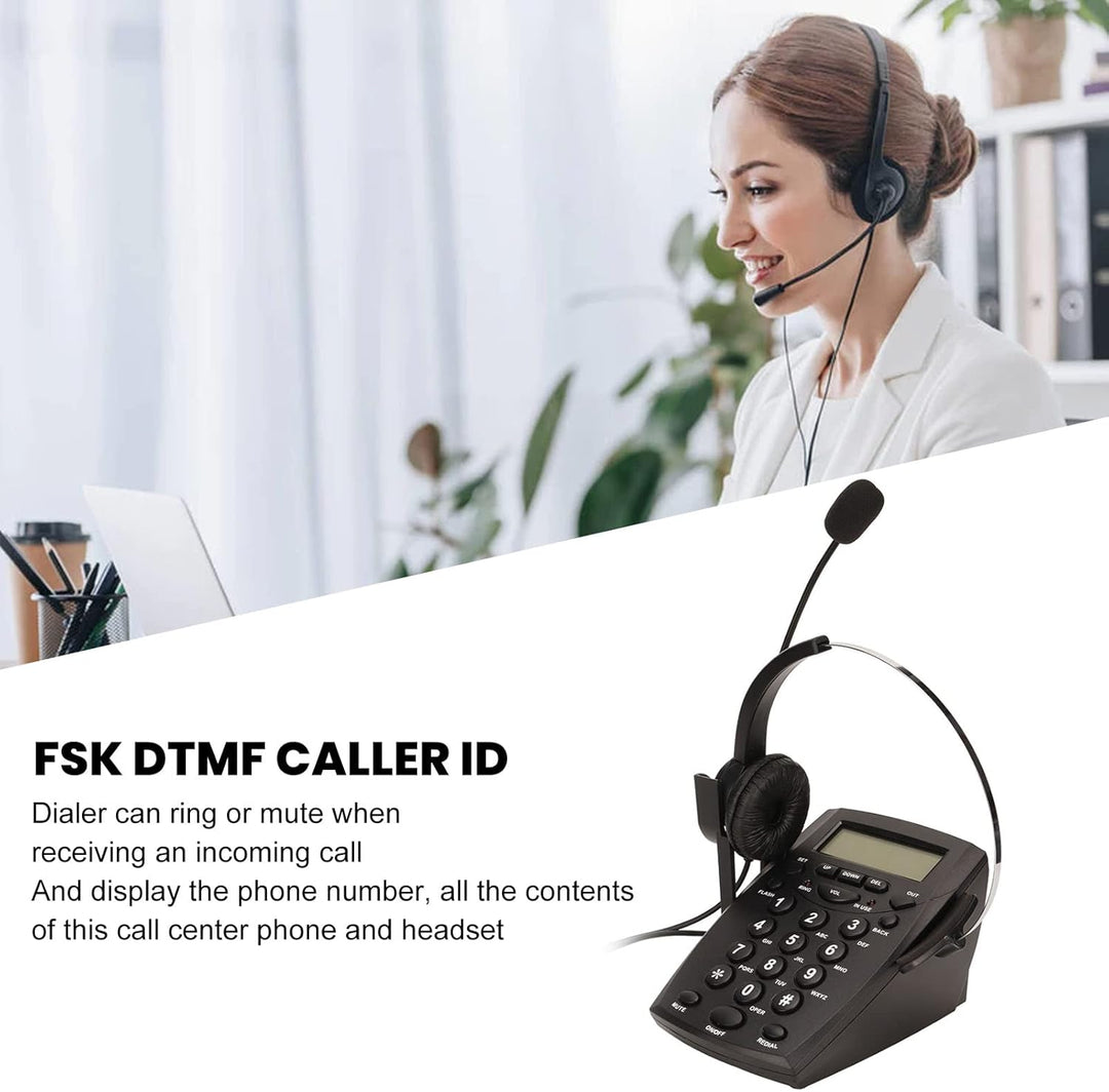 ciciglow Callcenter-Telefon, Schnurgebundenes Telefon mit Rauschunterdrückung, Headset-Mikrofon, FSK