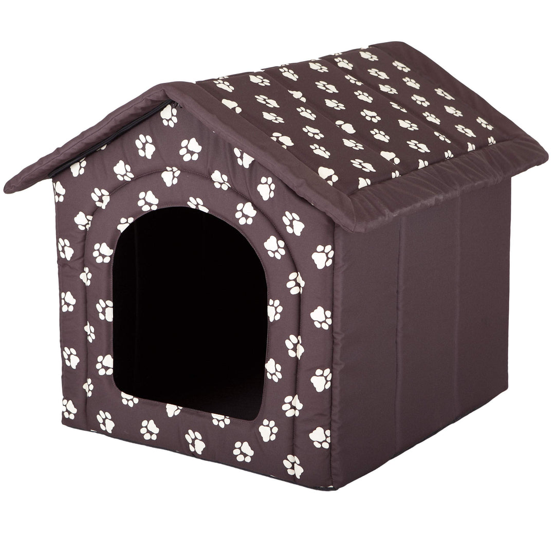 Hundehütte Hundehöhle Hundebett Hundehaus Katzenhöhle Tierbett XXL - 70x60 cm braun mit Pfoten XXL -