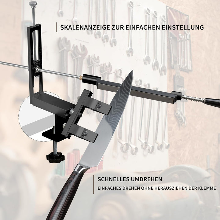 CWOVRS Messerschärfsystem, 360° Dual Klemmensystem Schnellspann-C-Klemme Messerschärfer Profi, 2-fac