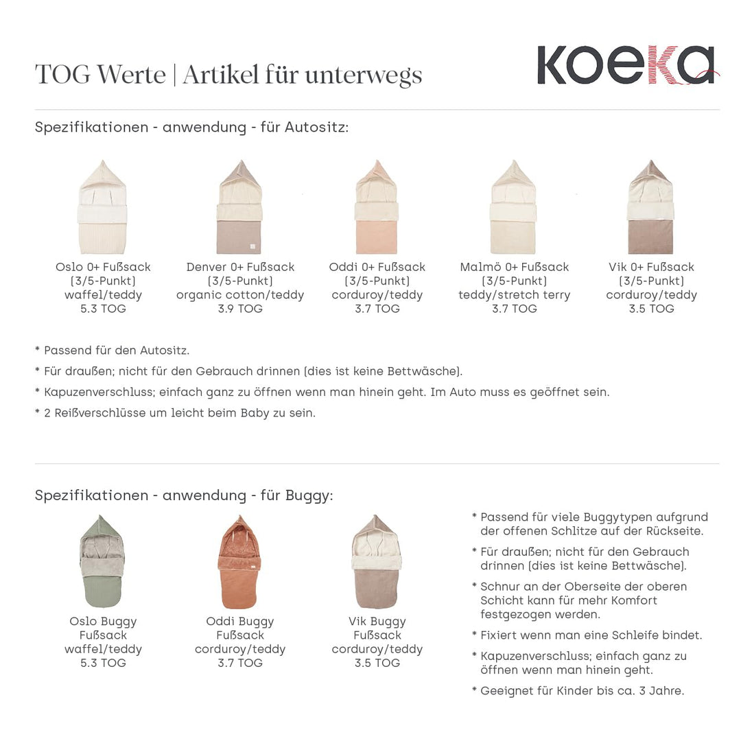 Koeka Kinderwagen Fusssack - Buggy Fusssack - Mit Teddy Gefüttert - Mit Kapuze - Vik - Kord - Weich