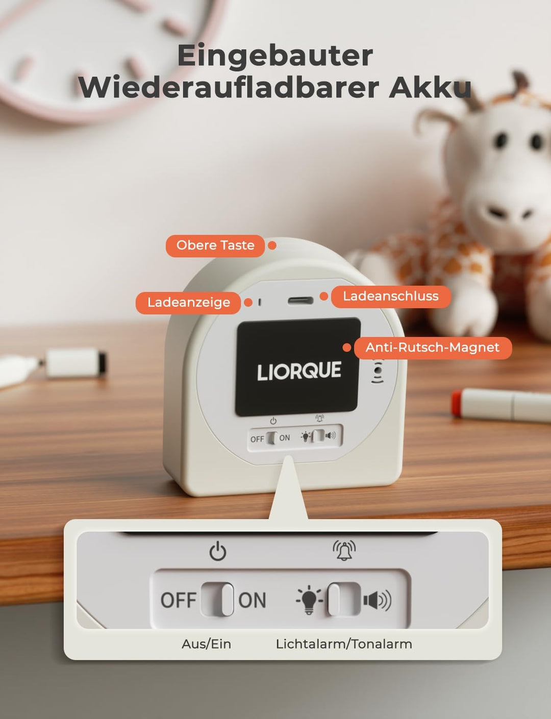 LIORQUE Visueller Timer 60 Minuten Countdown Timer Weiss, Weiss