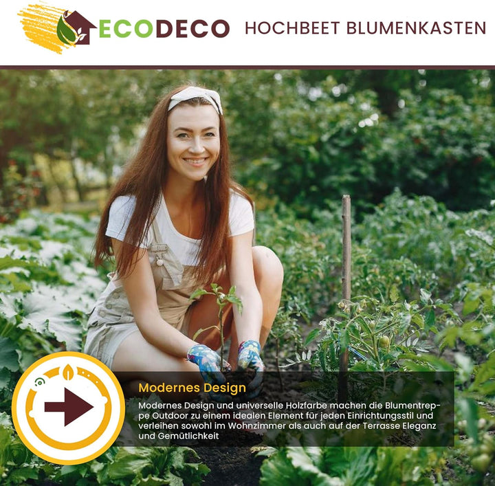ECODECO Hochbeete für Garten Pflanzenregal aus Holz | Kaskadierendes Blumentreppe für Outdoor Indoor