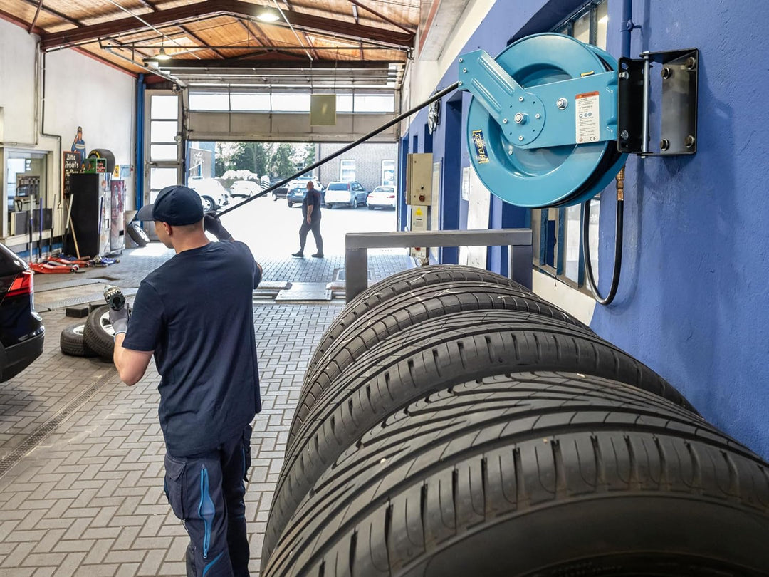HAZET offener Schlauchaufroller 9040OS-10,20 Meter,10 mm, Max. 20 bar,Stahlausführung,Automatischer