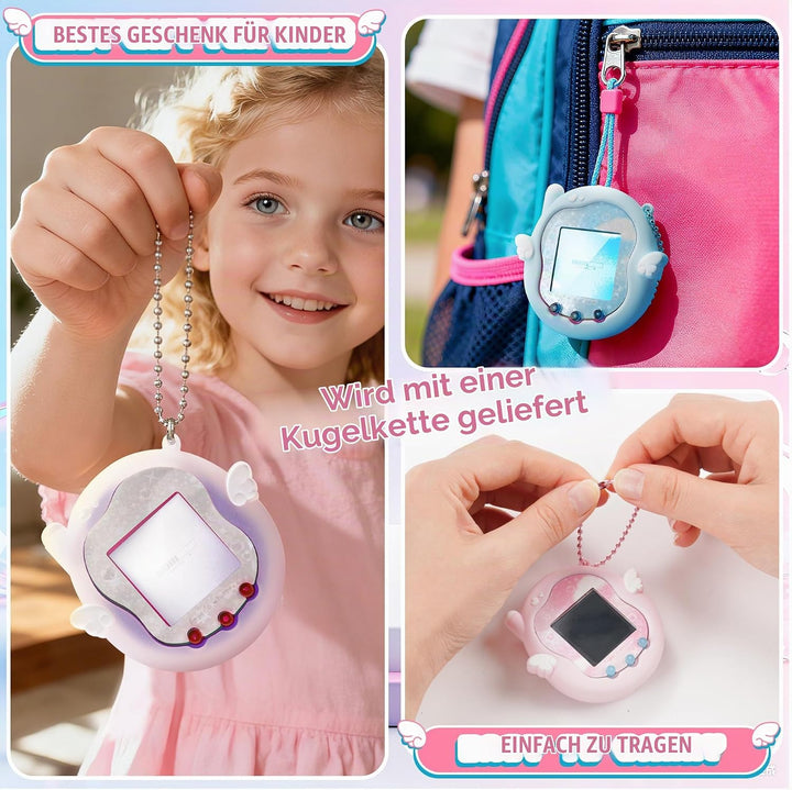 Kuitmor Süsses Engel-Flüstern Silikonhülle für Tamagotchi Uni, Ganzkörperschutz-Hülle mit Deko-Stick
