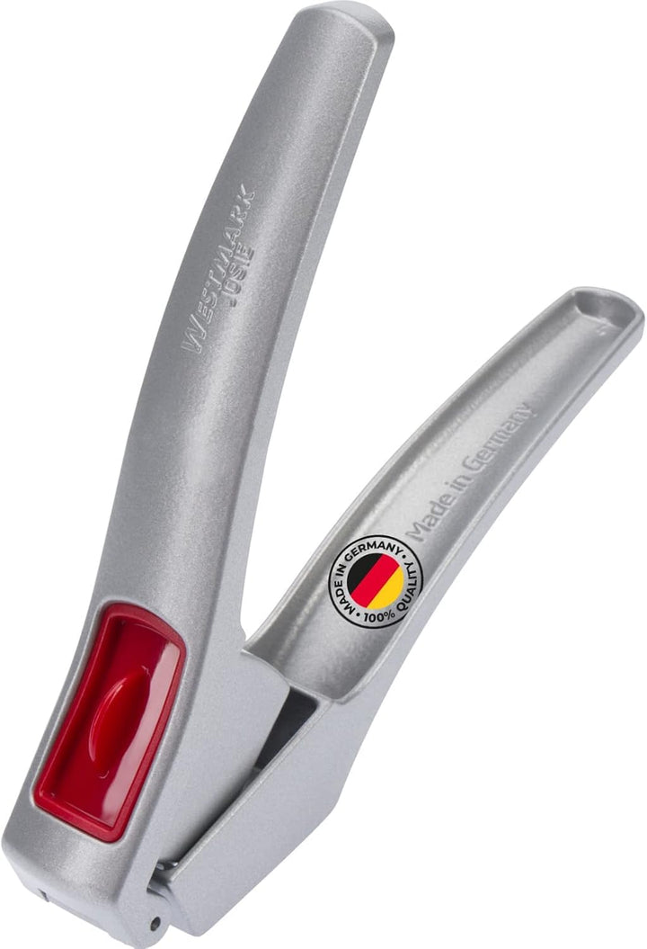 Westmark Knoblauchpresse mit extra grosser Kammer und Reinigungselement, Länge: 16,2 cm, Aluminium/K