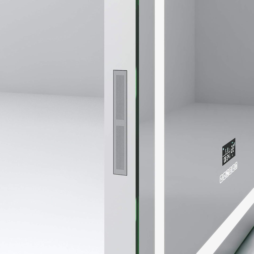 AQUABATOS Brussels-Serie Badspiegel Badezimmerspiegel mit Beleuchtung 80x60 cm Uhr Bluetooth Lautspr