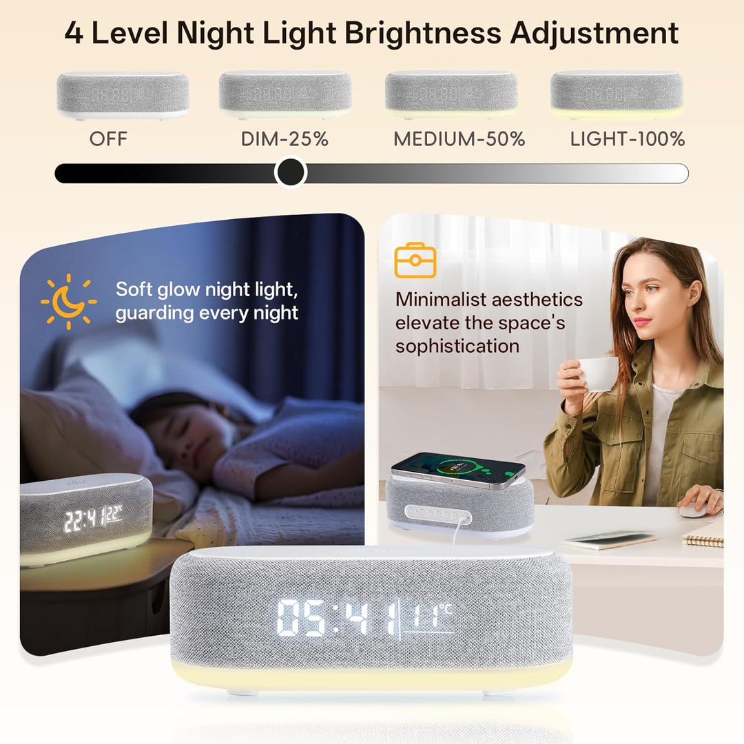4 In1 Wecker Digital, Wecker mit Ladestation, Wireless Charger, Smart Wecker mit Licht und Temperatu