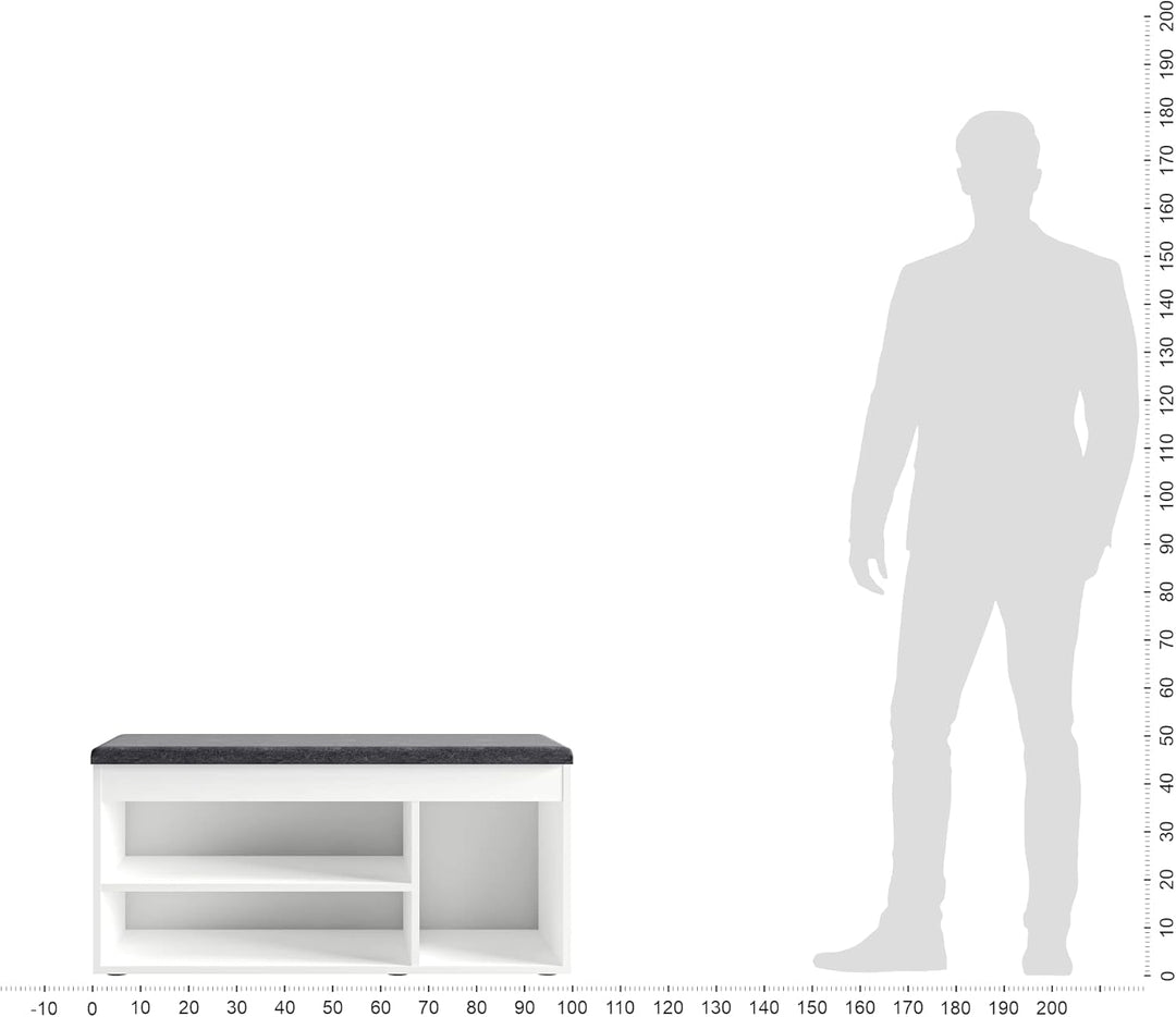 KOMTO Schuhbank mit Sitzfläche - Schuhregal Bank mit Stauraum Weiss 100 x 48 x 32 cm Schuhschrank mi