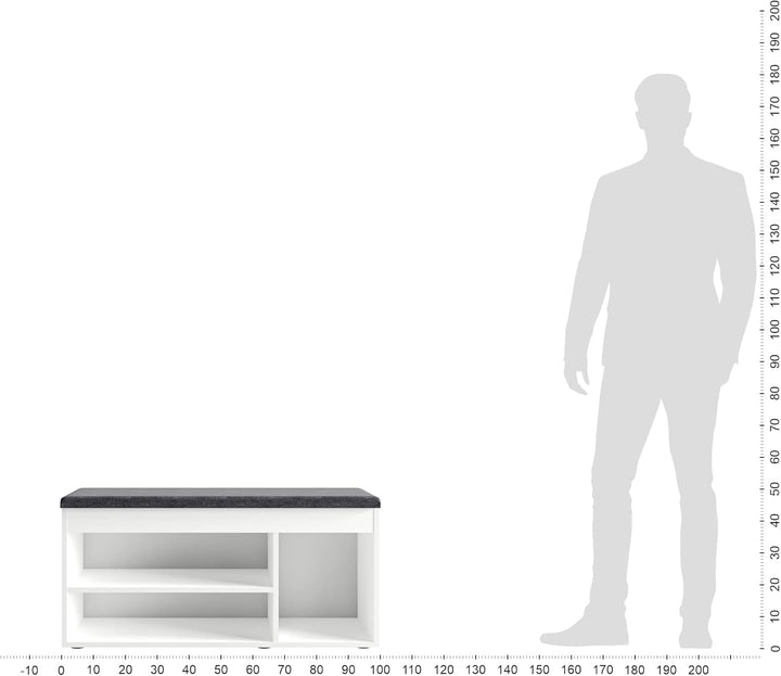 KOMTO Schuhbank mit Sitzfläche - Schuhregal Bank mit Stauraum Weiss 100 x 48 x 32 cm Schuhschrank mi