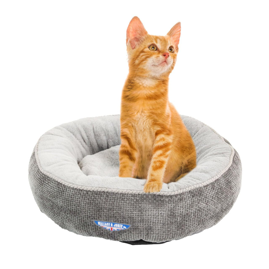 Wallace & Jones | Katzenbett Balmoral - rundes Haustierbett, Kratzfest, kuschelig- Grau | S | 51 x 5