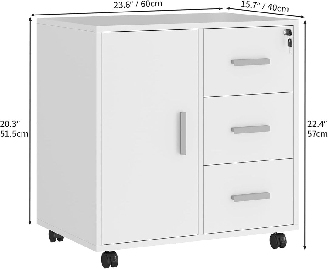 YITAHOME Rollcontainer mit 3 Schubladen, Mobiler Aktenschrank mit Rädern, Bürocontainer Schubladensc