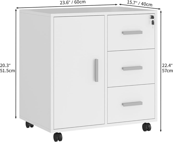 YITAHOME Rollcontainer mit 3 Schubladen, Mobiler Aktenschrank mit Rädern, Bürocontainer Schubladensc