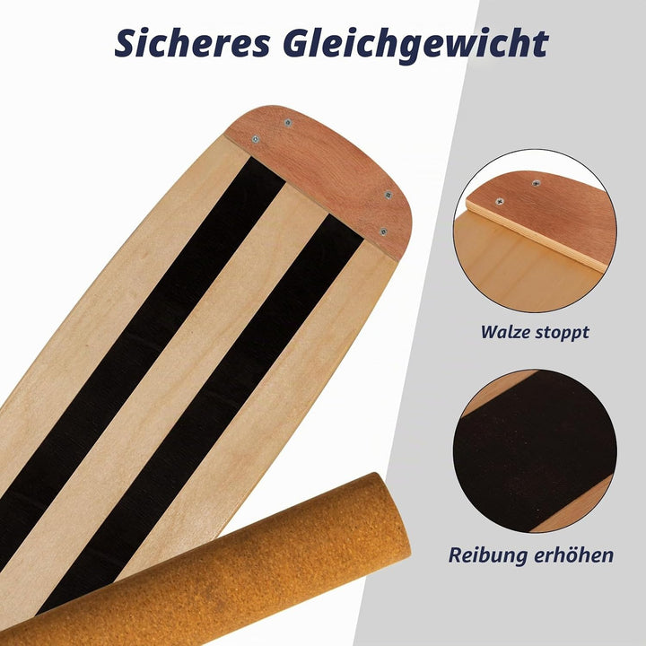 Leogreen Balance Board aus Holz, Balance Board für Indoor-Surfen und Skaten, Gleichgewichtsboard für