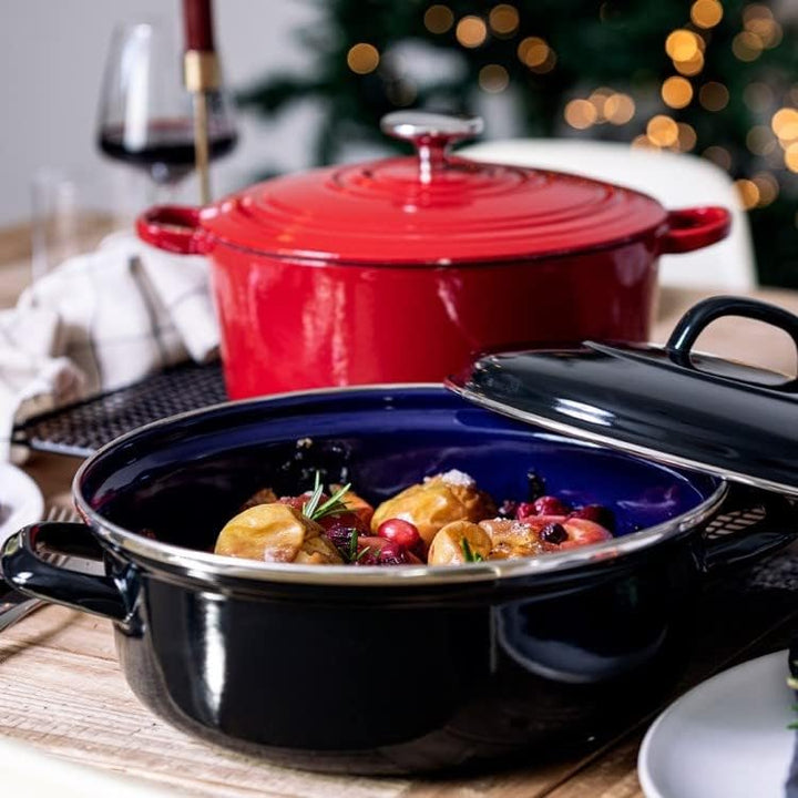 BK Fortalit Induktionsgeeigneter 28cm/4L Bratentopf aus emailliertem Stahl mit Deckel, backofen- und
