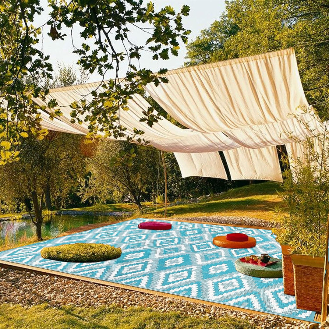 Enyhom Gross Aussenteppich 180 x 270 cm, Robuster Flachgewebe Kunststoff Picknickdecke, Wendbarer UV