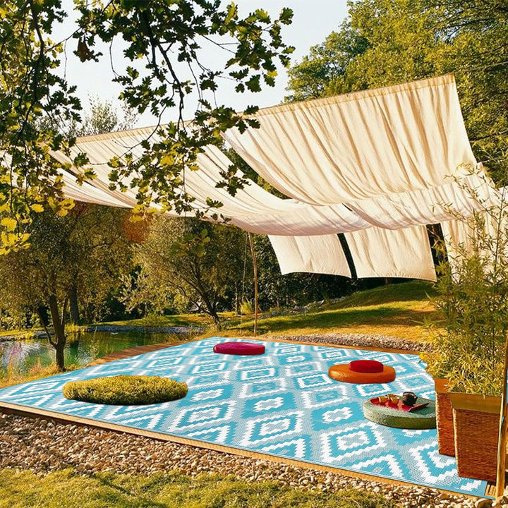 Enyhom Gross Aussenteppich 180 x 270 cm, Robuster Flachgewebe Kunststoff Picknickdecke, Wendbarer UV
