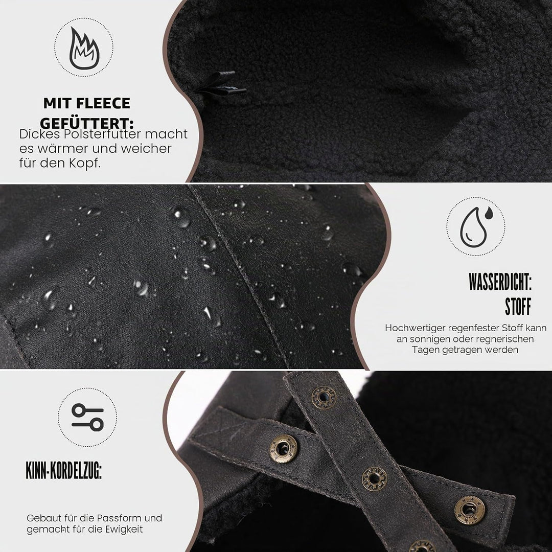 Comhats warme Trappermütze für Herren Kunstleder Hut Unisex Fliegermütze Fellmütze Erwachsenen Männe