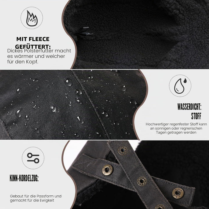 Comhats warme Trappermütze für Herren Kunstleder Hut Unisex Fliegermütze Fellmütze Erwachsenen Männe