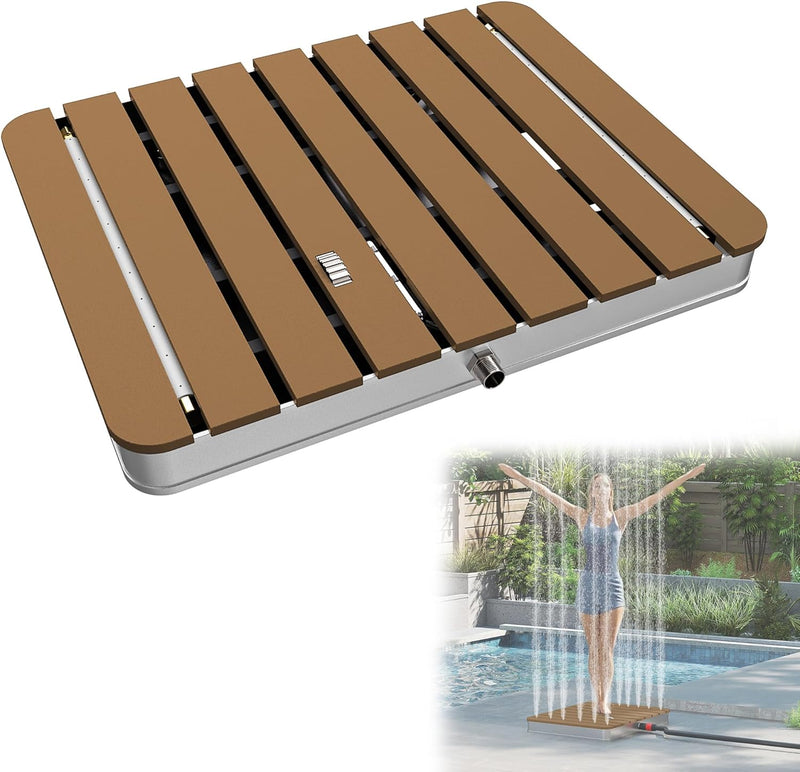 YRHome Gartendusche Bodendusche Aussendusche Campingdusche Aluminium/WPC Saunadusche Rechteck 70x55c
