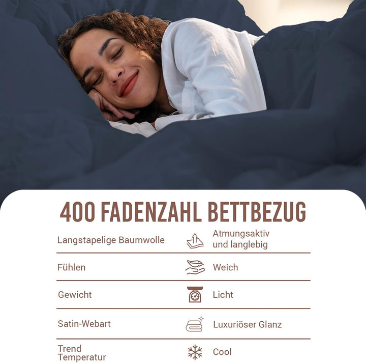 Pizuna 400 Fadenzahl aus Baumwolle Bettwäsche Dunkelblau, 100% Langstaple Baumwolle Bettbezug und Ki