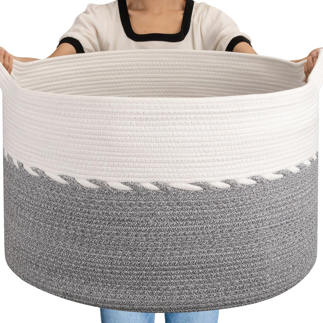 OIAHOMY Extra grosser Korb für Decken, 63,5 x 40,6 cm, Jumbo-Wäschekorb, Baumwollseilkorb mit Griffe