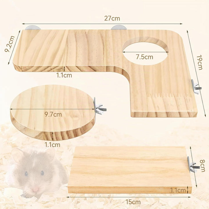 Hamster Zubehör aus Holz 5PCS Set für Kleintier Plattform Käfig, DIY Dekor Braun, Braun