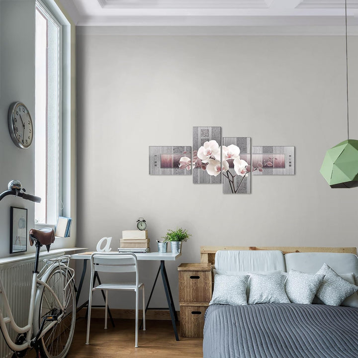 Runa Art Bild Modern Blumen Orchidee - Made in Germany - Wandbilder Abstrakt Violett Grau 4 Teilig 2