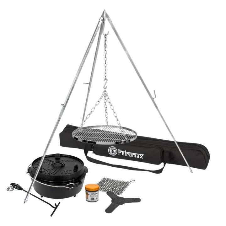 Petromax Dreibein-Set mit Dutch Oven inkl. Zubehör, Set aus Dreibein, Dutch Oven, Dreibein Tasche, H