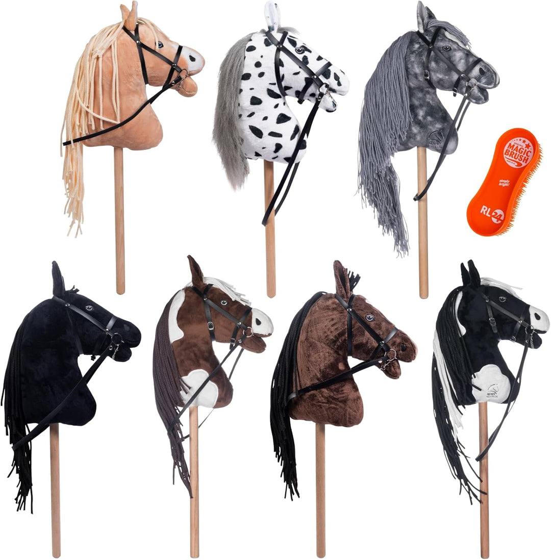 RL24 HKM - Hobby Horse inkl MagicBrush | Steckenpferd mit Trense | Spielpferd aus Plüsch mit Holzsto