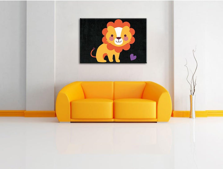 Niedliches Löwe schwarz, Format: 100x70 auf Leinwand, XXL riesige Bilder fertig gerahmt mit Keilrahm