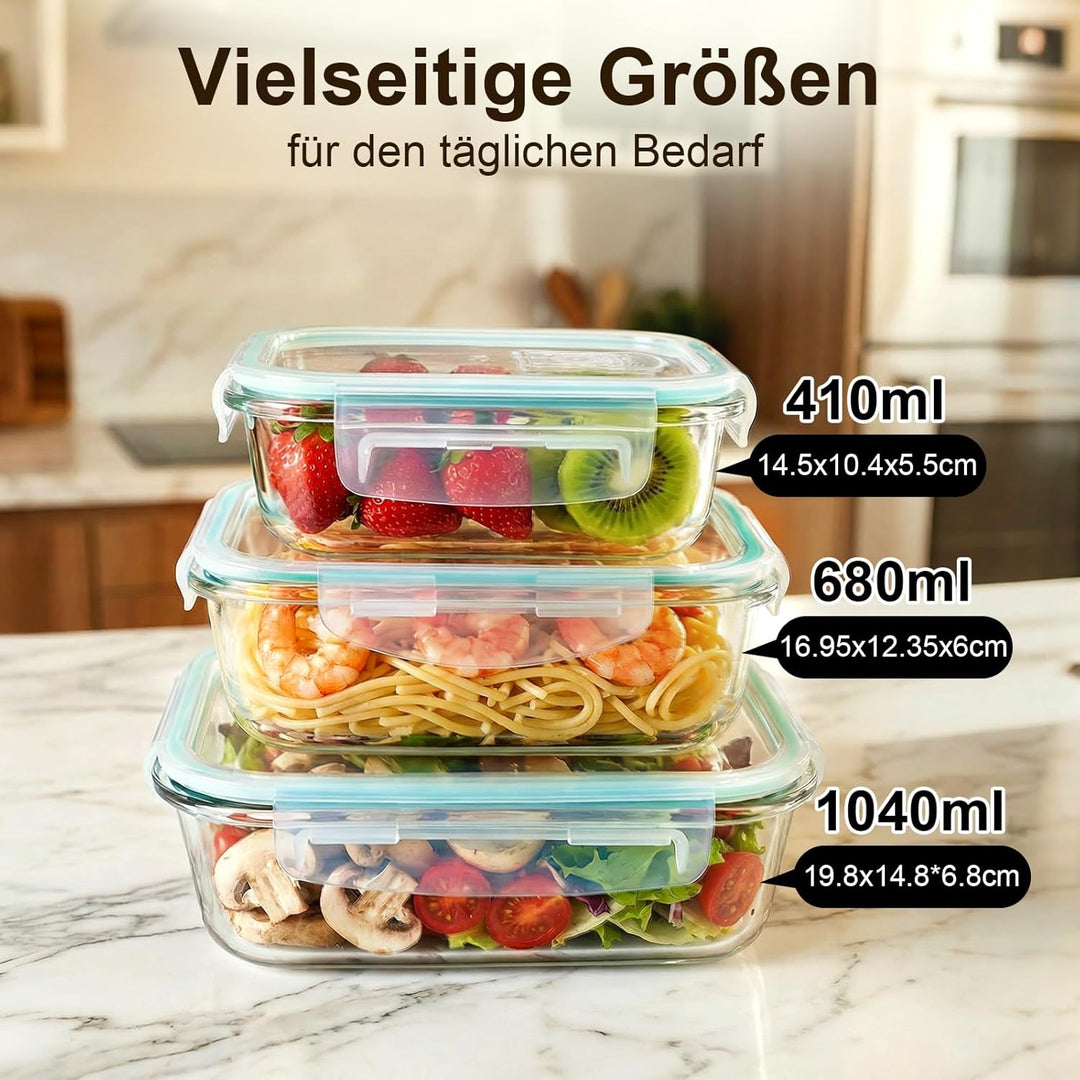 Frischhaltedosen glas mit deckel 3 Stück, glasbehälter mit deckel, Allround-Temperaturtoleranz, Präz