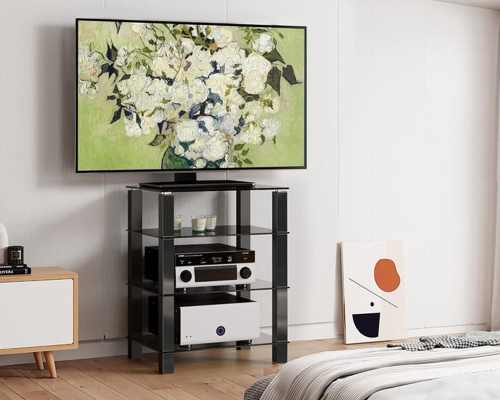 FITUEYES TV Rack HiFi Regal Audio Schrank Glas und Alu 600x455x770mm AS406002GB