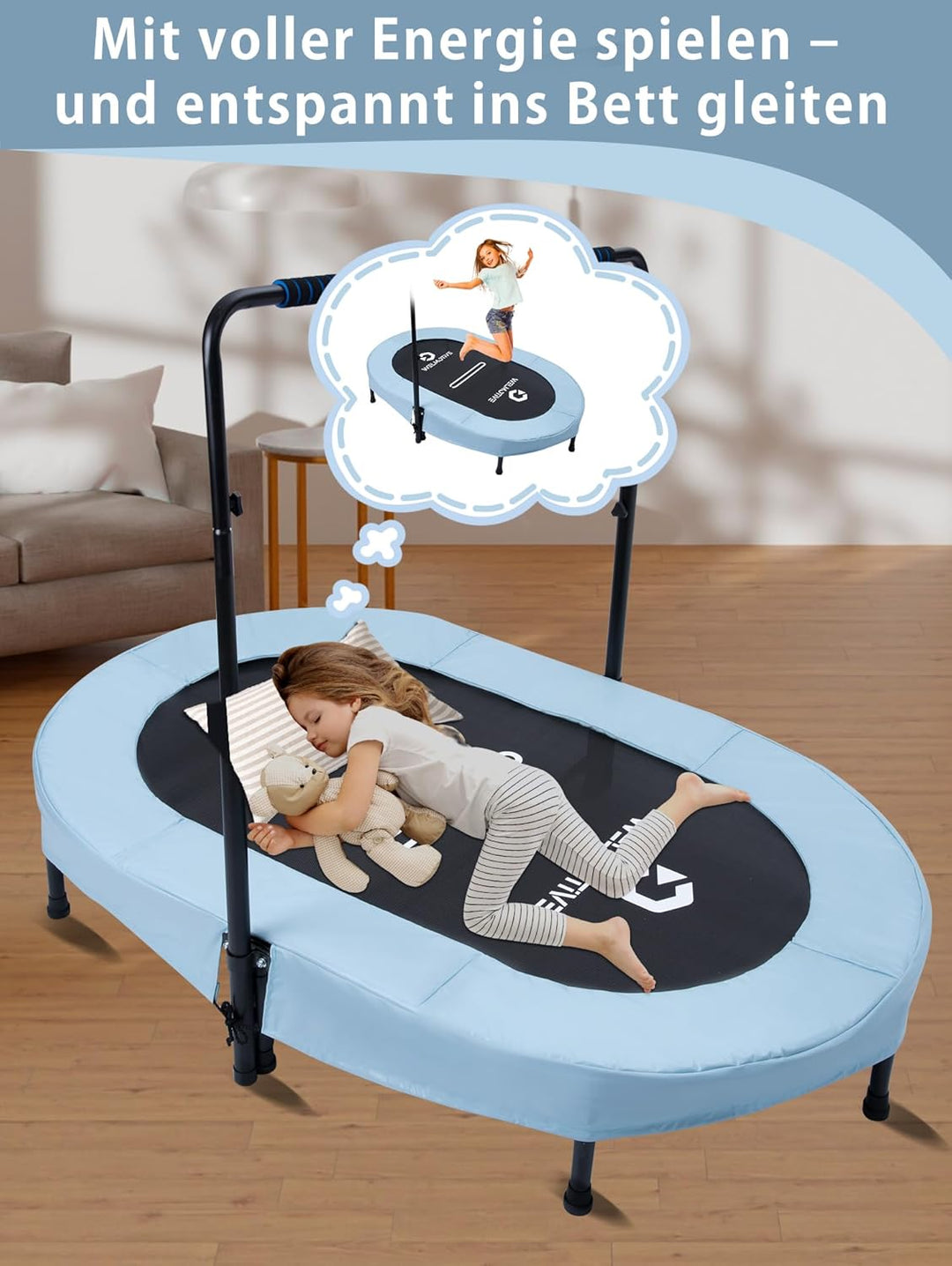 Ovales Indoor Trampolin für 2 Personen geräuscharm belastbar bis 150kg Ideal für Kinder &amp; Erwachsene