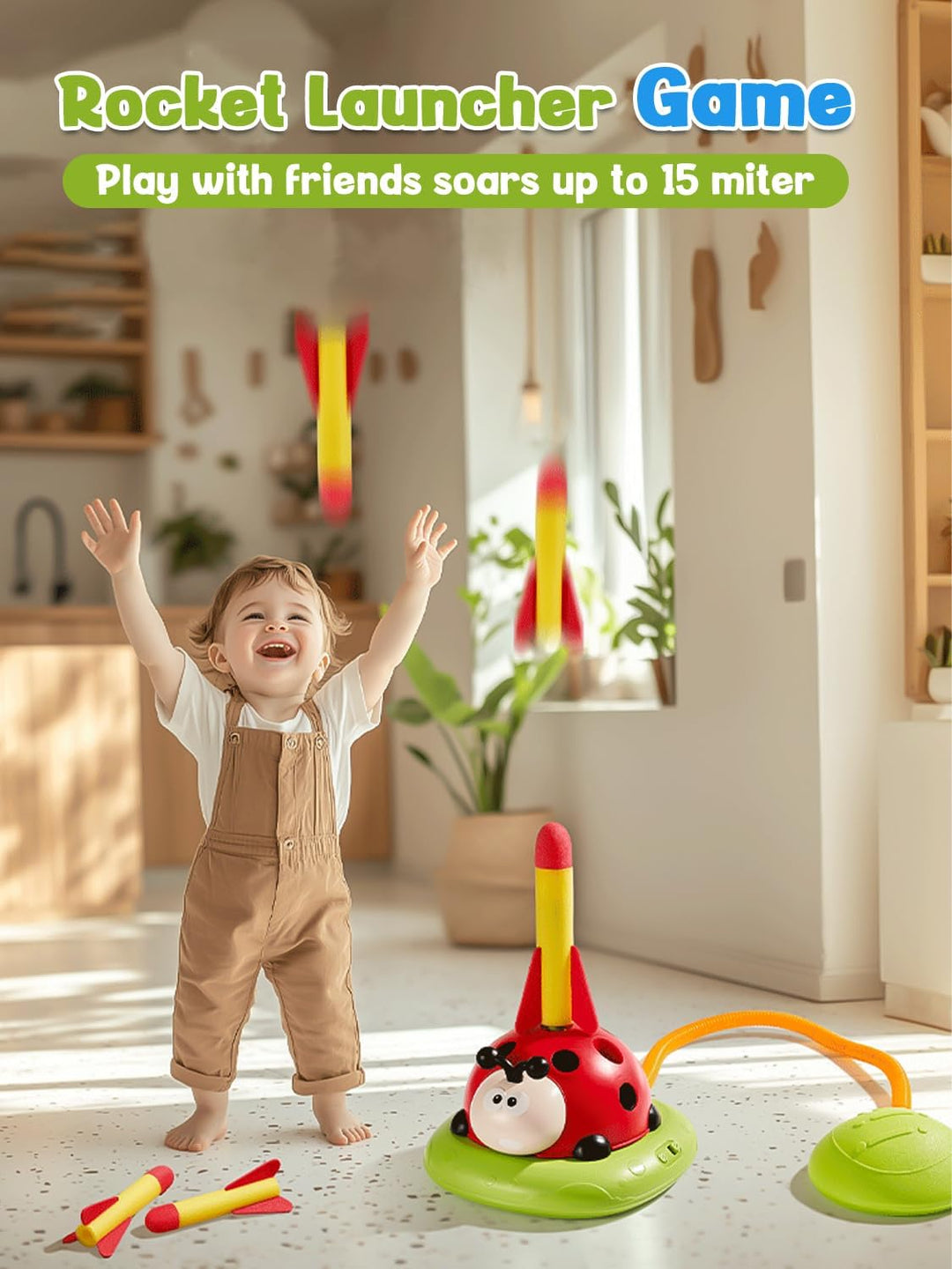 3 in 1 Spiele für Kinder, Raketen Spielzeug, Seilspringmaschine Kinder, Ringwurfspiel für Kinders, S