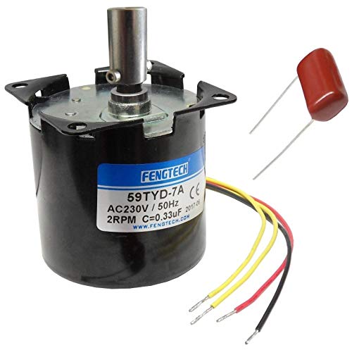 FENGTECH AC Synchron-Getriebemotor mit 8mm Grillspiess-Aufnahme, 60mm, 230V, 50Hz, 4W (2 Umdrehungen