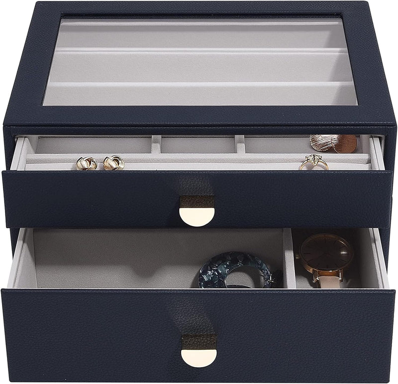 Stackers Navy Pebble Classic Jewellery Box - Set of 2 (with Drawers), Navy