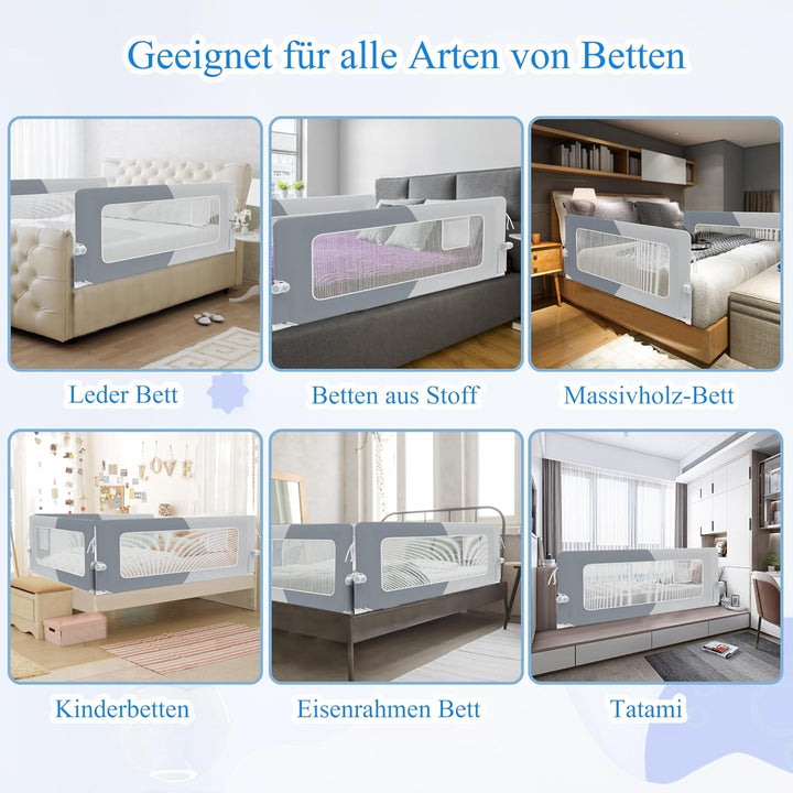 AufuN Bettgitter Bettschuztgitter Portable 200cm, Faltbar Kinderbettgitter für Kinder Babybettgitter