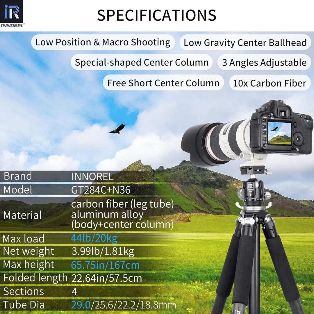 INNOREL GT284C Karbonfaser Professionelles kompaktes Stativ für DSLR-Kameras Robuster Ständer mit Ku