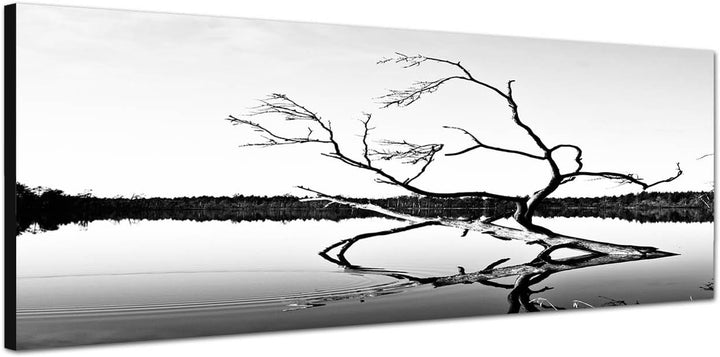 Paul Sinus Art Panoramabild auf Leinwand und Keilrahmen 150x50cm Finnland See Gehölz schwarz/weiss