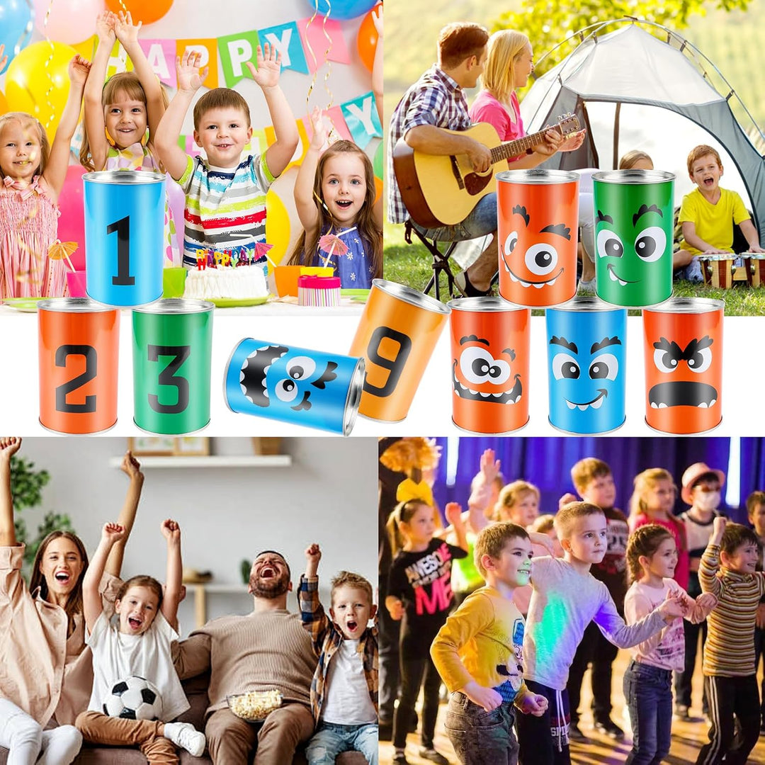 Dosenwerfen Kinder,Dosenwurfspiel für Kindergeburtstag Büchsenwerfen Garten,10 Dosen und 3 Bean Bags