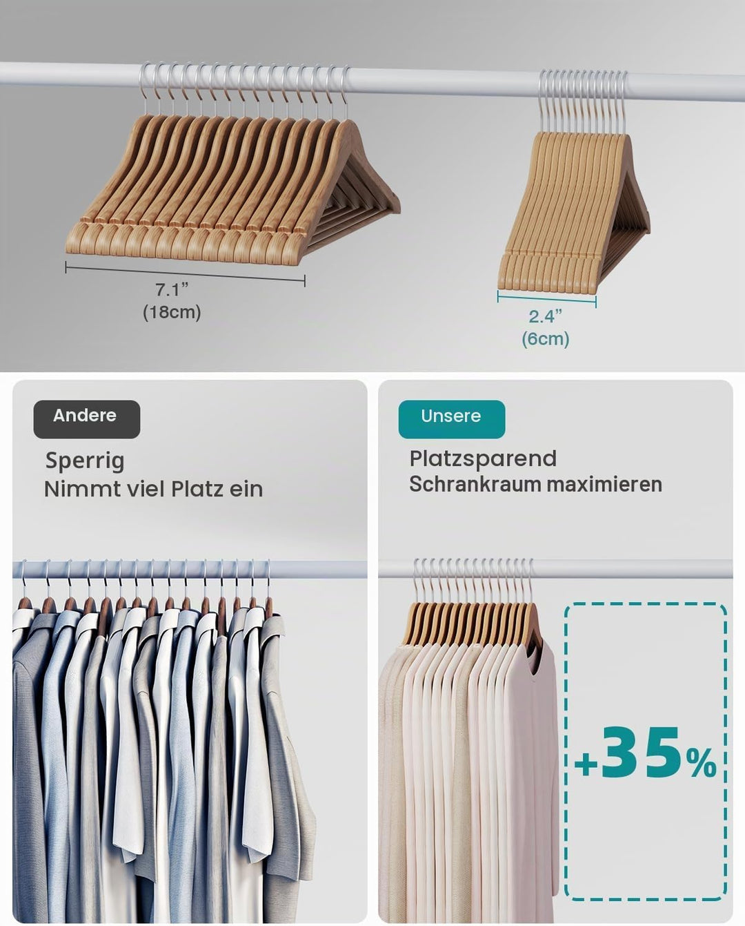 20 Stück Kleiderbügel aus Holz, 360° drehbarer Haken, Anzugshänger mit rutschfesten Kerben, Kleiderh