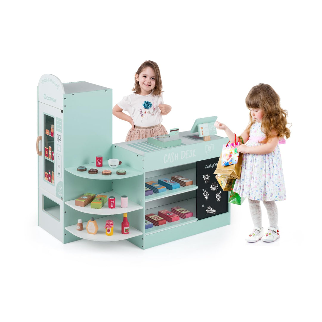 DREAMADE Kasse Kaufladen Kinder, Kaufmansladen Holz mit realistischer Kasse & Verkaufsautomat, Spiel