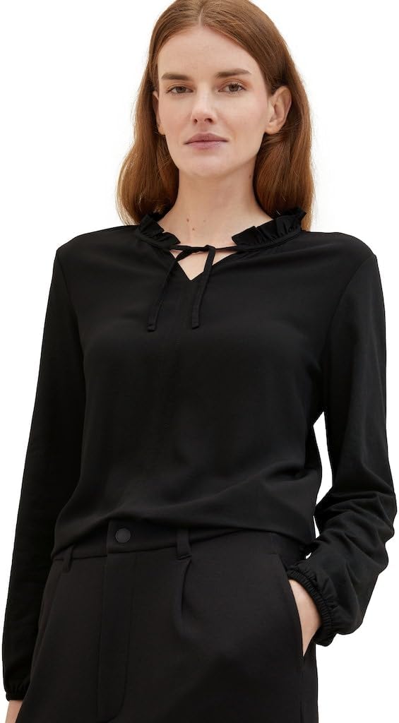 TOM TAILOR Damen Longsleeve T-Shirt S 14482 - Deep Black, S 14482 - Deep Black